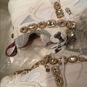 Gucci Technical Canvas Calfskin Crystals white
